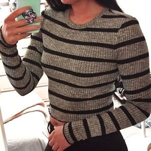 Black and White Long Sleeve Crop